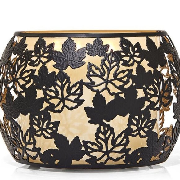 BATH & BODY WORKS FLANKED~LEAF MATTE BLACK GOLD INLAY 3~WICK CANDLE CHANDLER - Picture 13 of 16